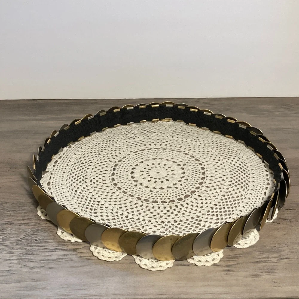 Vintage Circle Disk Medallion Stretch Belt Metallic